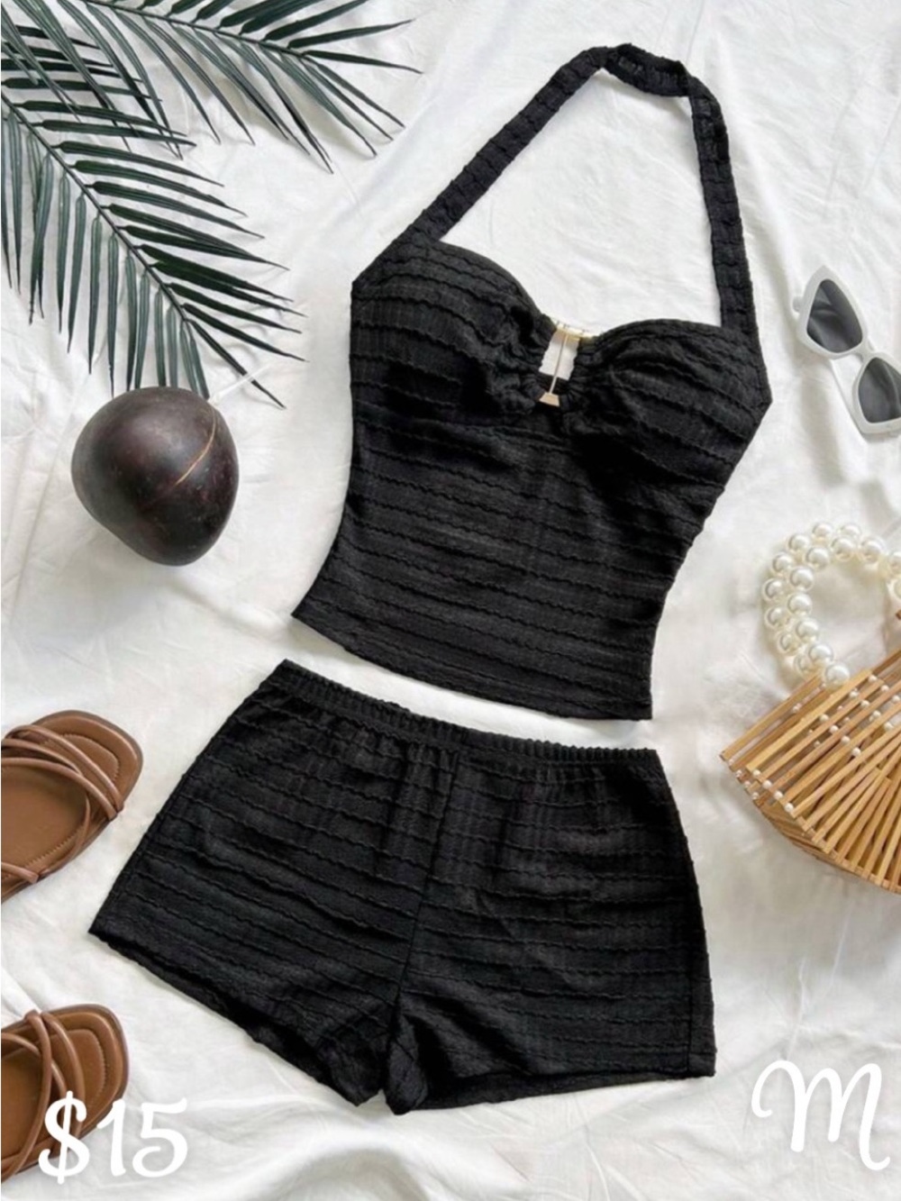 Black Women's Two-Piece Halter Tankini Set